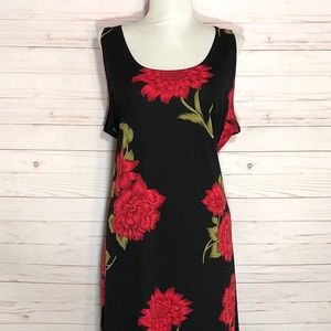 Black and Red Floral Ankle Length Dress